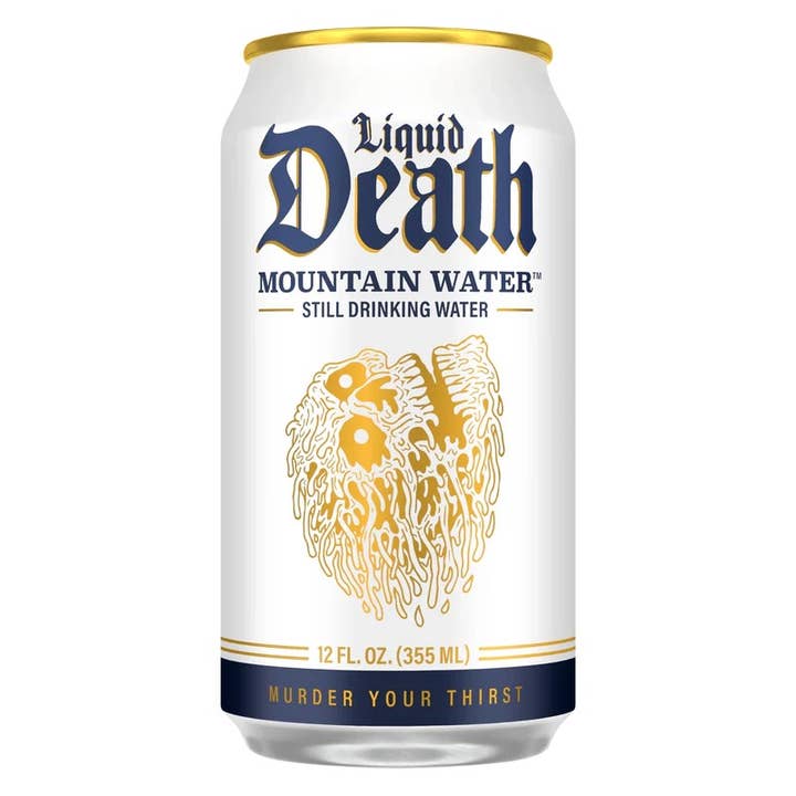 Liquid Death Mountain Still Water, 12oz Can, 6ct for wholesale by Grandpa Joe's Candy Shop