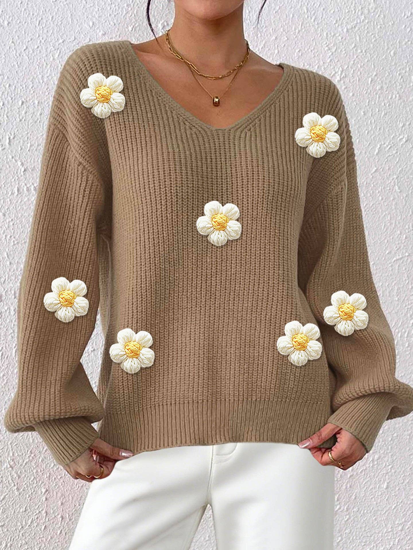 Masyal - Wholesale Knit Sweater - Women's - Women's Pullover Sweater with 3D Floral Embroidery8