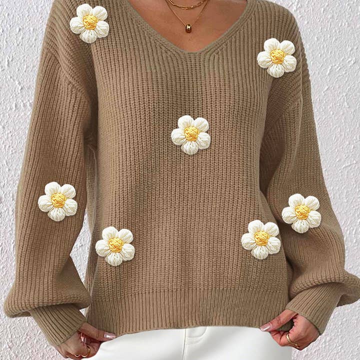 Masyal - Wholesale Knit Sweater - Women's - Women's Pullover Sweater with 3D Floral Embroidery8