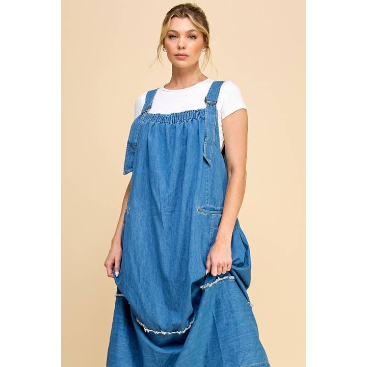 Veveret - Wholesale Dress - Women's - Washed Denim Overalls Dress