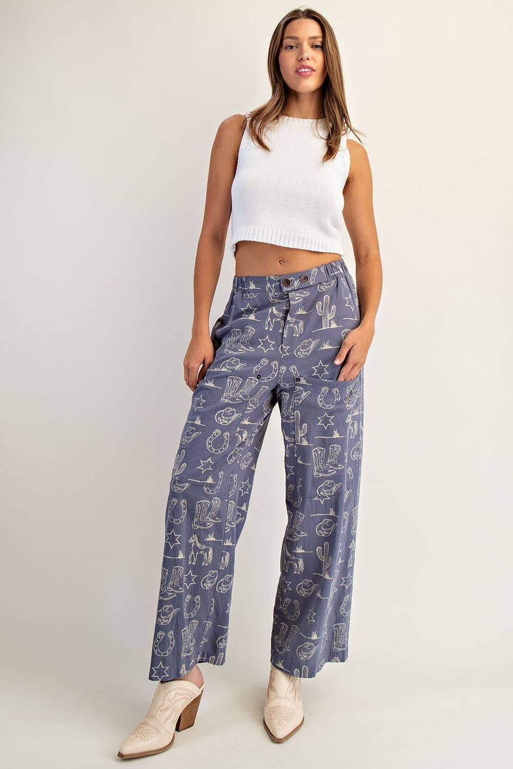 Peace Love Line - Wholesale Pants - Women's - PL8292 - STONE WASHED WESTERN PATCH POCKET PANTS18