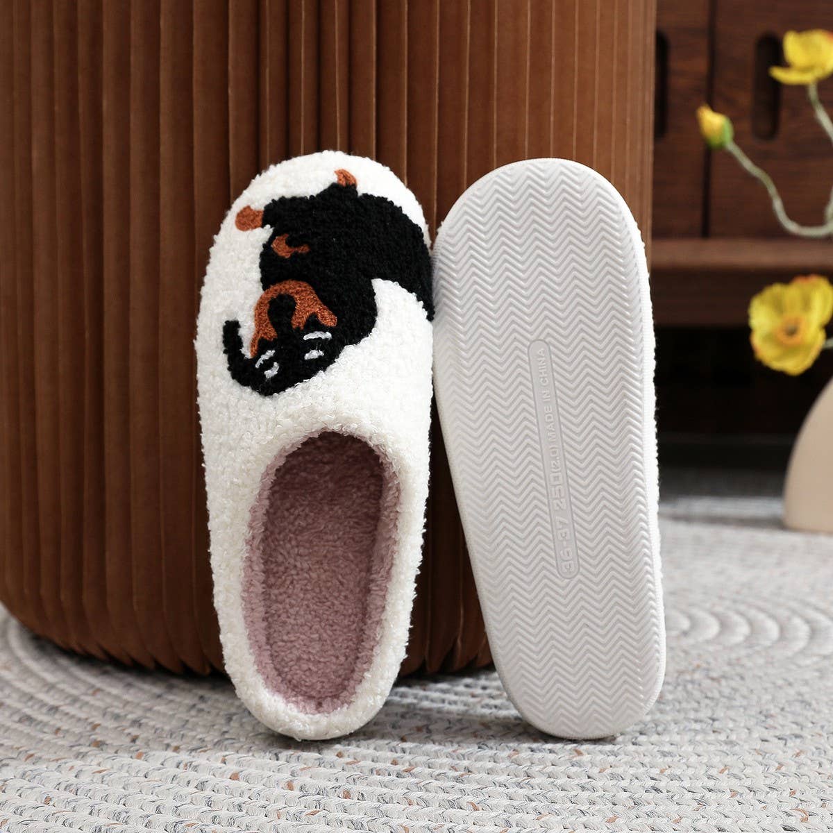 White POPULAR DACHSHUND EMBROIDERED COTTON SLIPPERS_CWSHS0769 for wholesale on Faire6