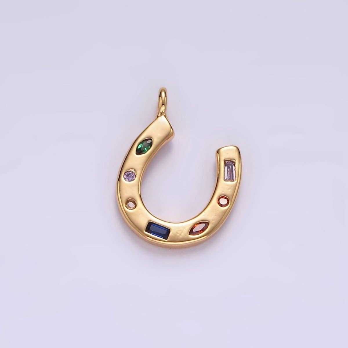 Aim Eternal - Wholesale Individual Charm/Pendant - 14K Gold Filled CZ Multicolor Dotted Lucky Horseshoe Charm | AC-8190