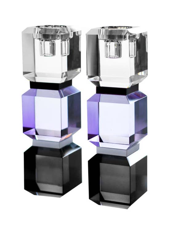 Bougeoirs à blocs de couleur lavande pour la vente par Allison Pearl Design