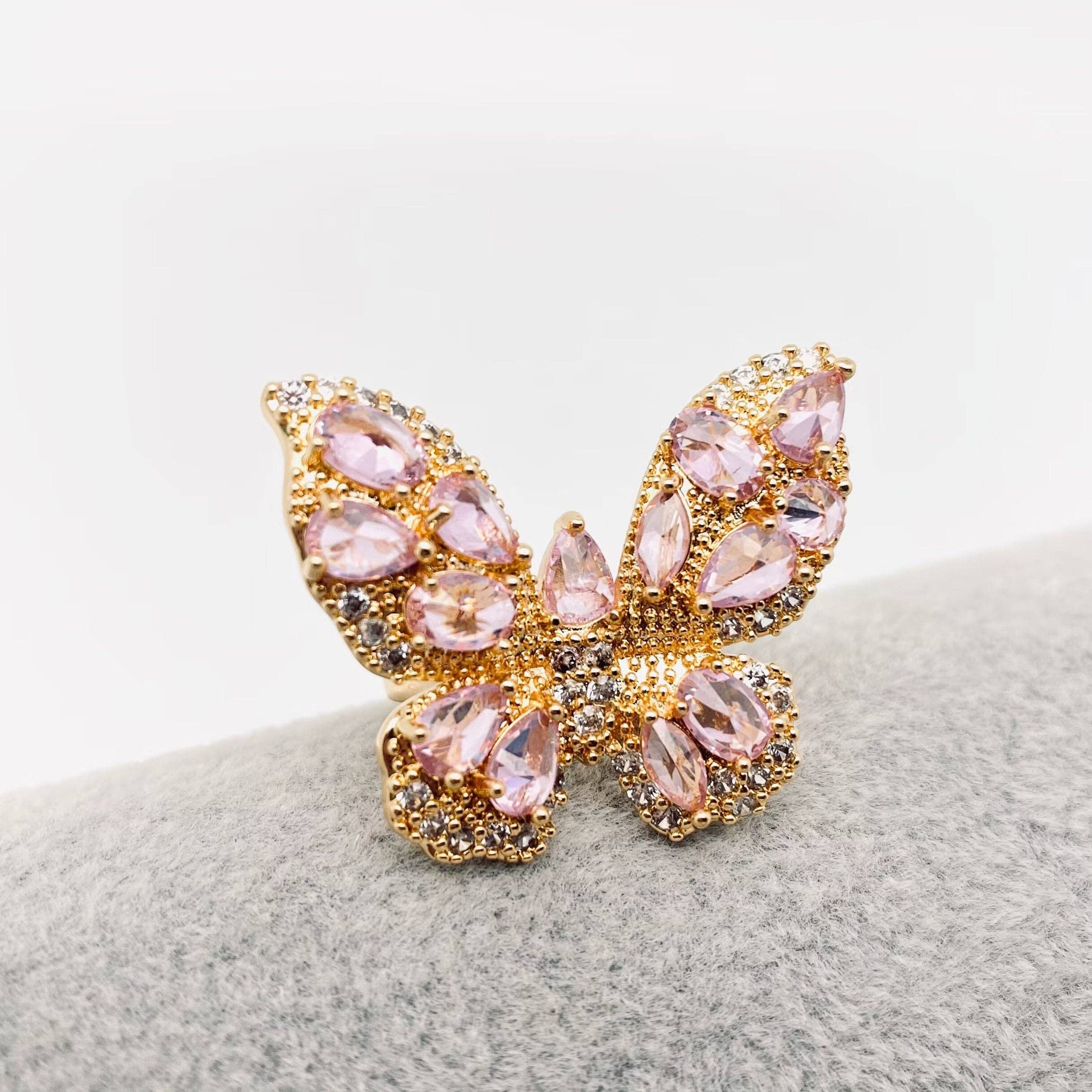 Mio Queena – wholesale Cocktail/statement ring – Inlaid Cubic Zirconia Large Butterfly Adjustable Ring5