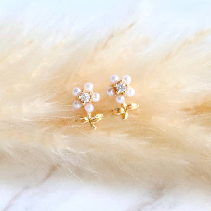 Mini Flower Pearl Stud Earrings for wholesale by Mesa Blue