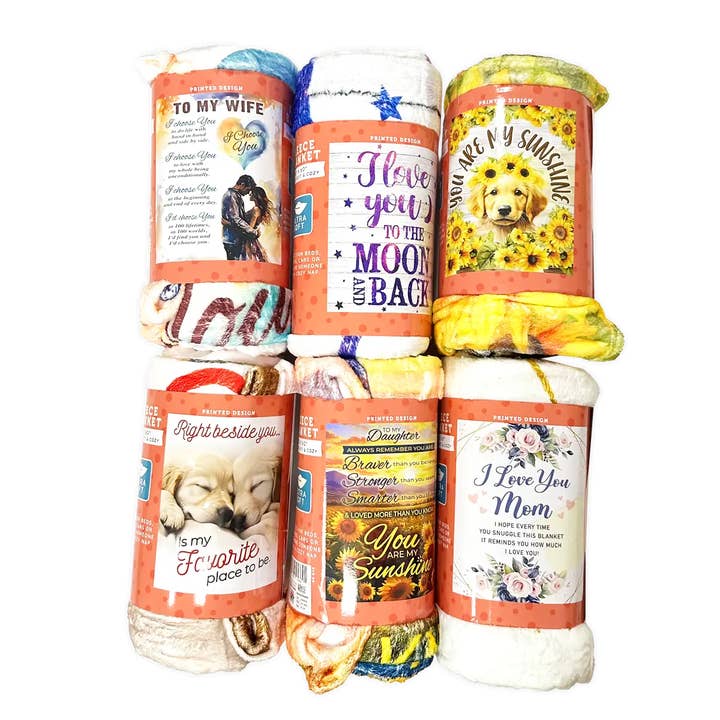 Love Theme Super Plush Fleece Blanket Assortment for wholesale by Novelty Closeout