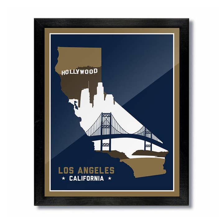 Los Angeles, California Skyline Print: Gold & Blue for wholesale by D&W Elements