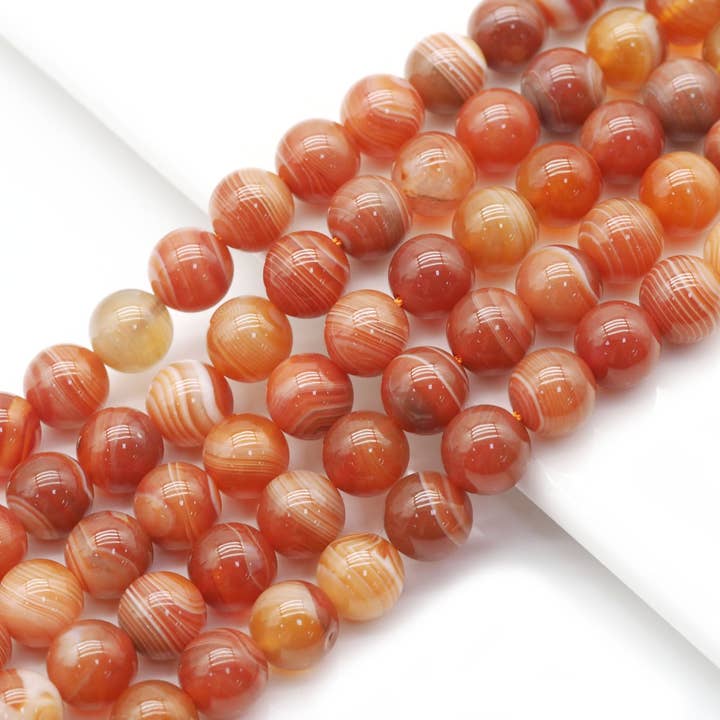 Perles rondes et lisses en agate rouge véritable du Botswana, Sku #U1399 pour la vente par BestBeads&Beyond