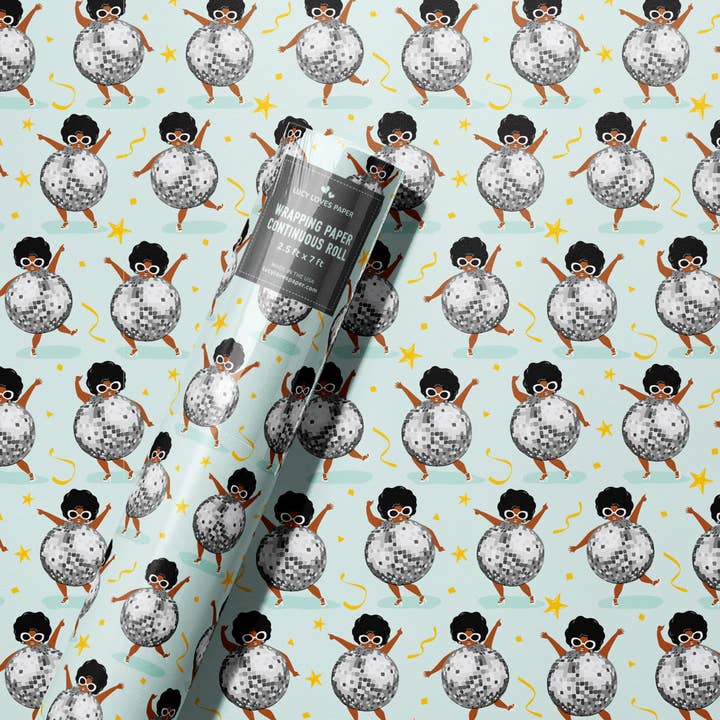 Disco Ball Girl | 7ft Continuous Roll Wrapping Paper for wholesale by Lucy Loves Paper