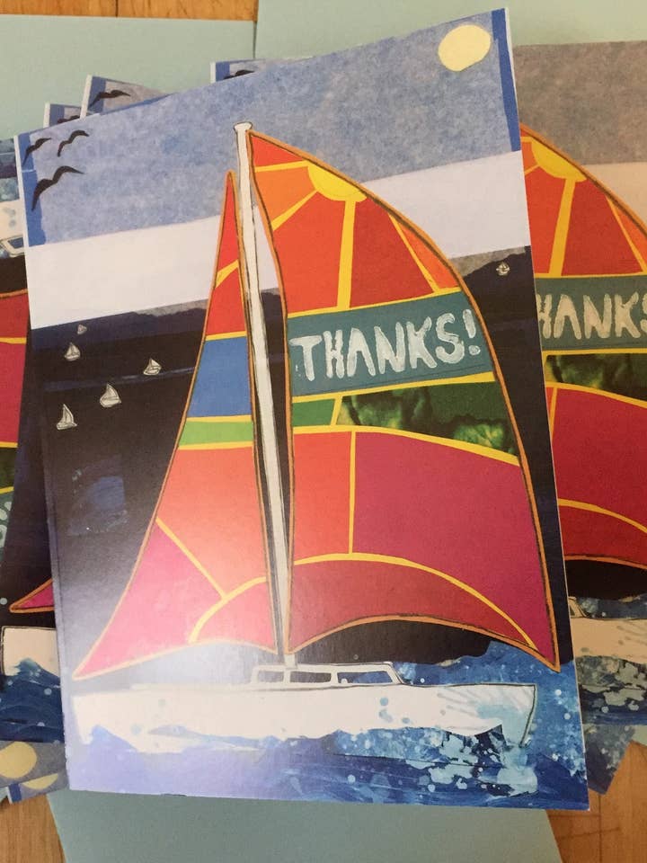 Tarjetas de notas en caja Sail Boat para venta al por mayor de Sunde White Industries