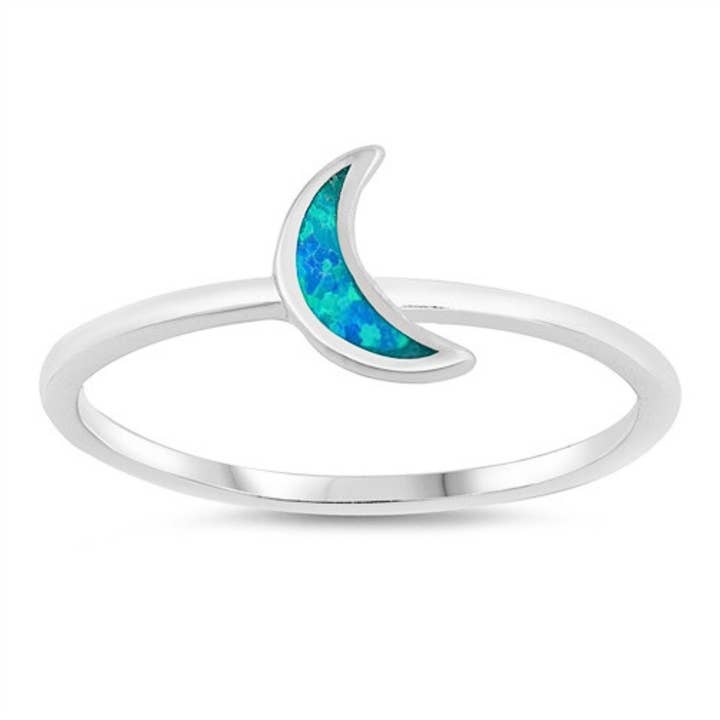 R-153 Blue Lab Opal Crescent Moon Ring for wholesale by Moonrise Jewelry
