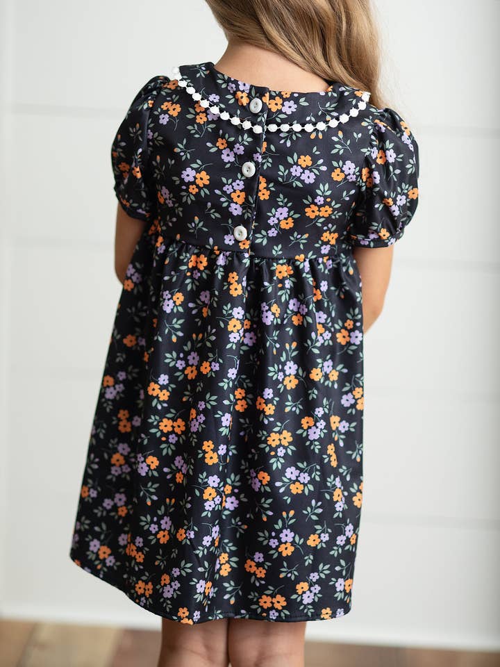 Wren & James - Wholesale Dress - Kids - Kids Halloween Pumpkin Candy Smocked Puff Sleeve Fall Dress