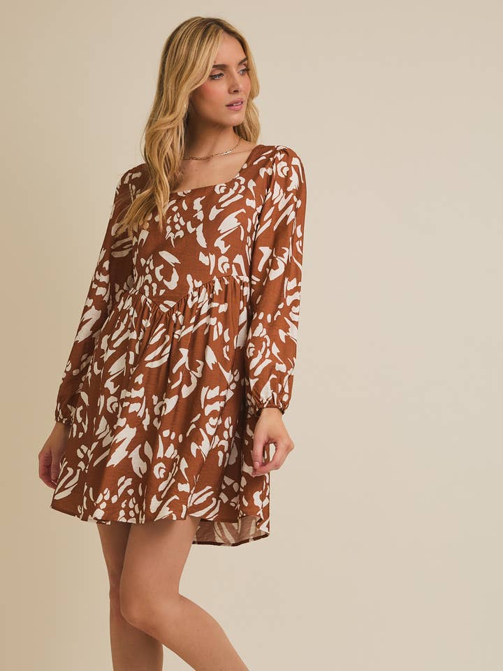 SQUARE NECK LONG SLEEVE ABSTRACT DRESS for wholesale by GILLI