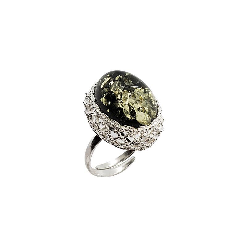 Amberman - Vendita all'ingrosso Anelli cocktail/statement - Anello regolabile in argento sterling con ambra verde