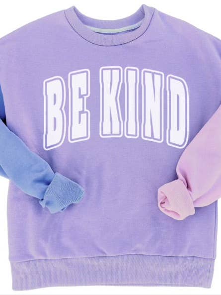 Puff Print Be Kind Color Block Sweatshirt for wholesale by Heart and Harper