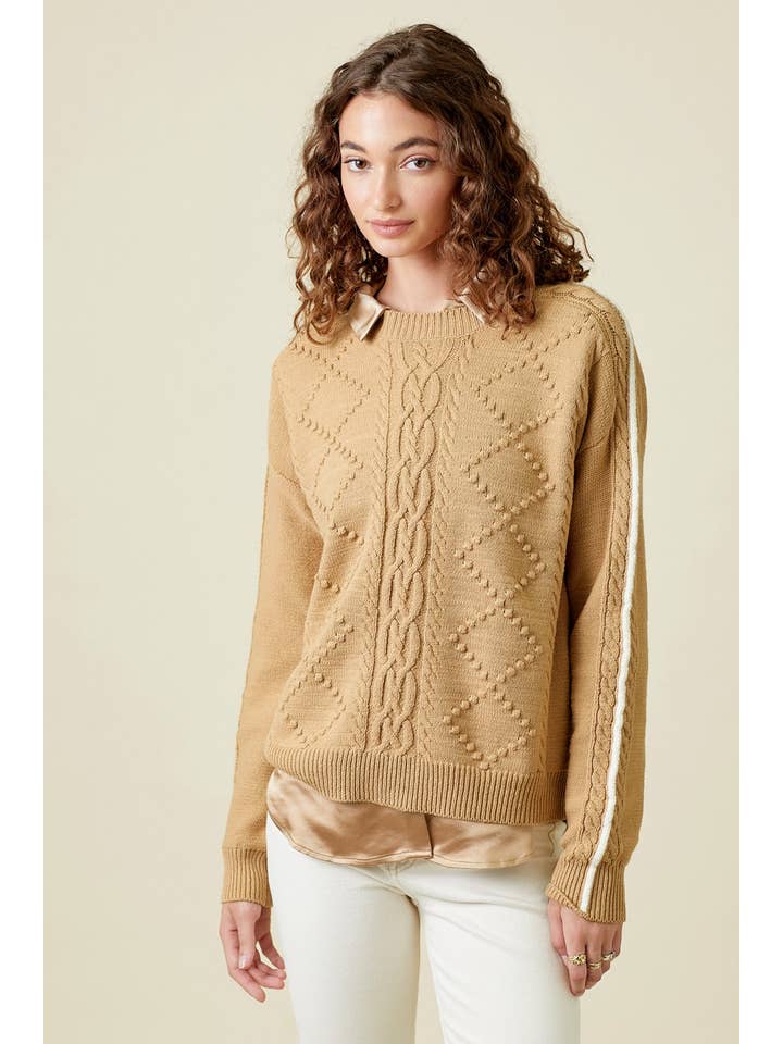 Mystree - Wholesale Knit Sweater - Women's - 60317 Piping Sleeve Cable Sweater