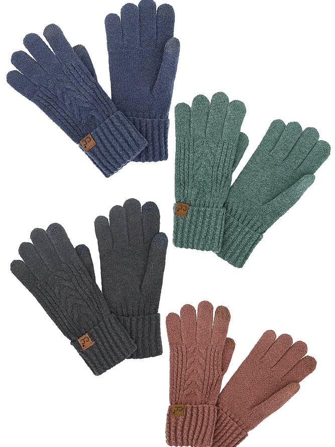 12pairs C.C Cable Knit Winter Gloves for wholesale by Hana