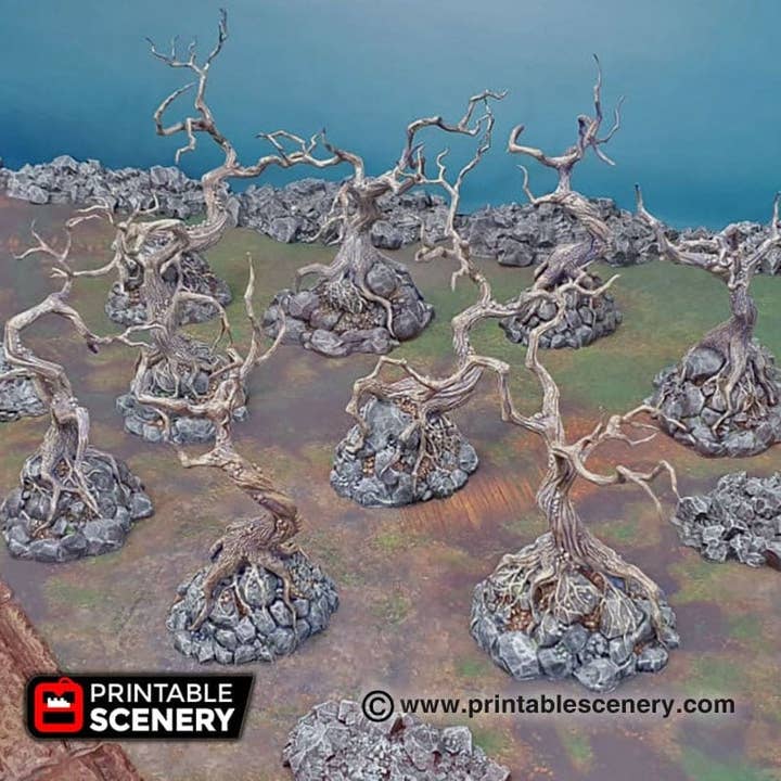 Arbres tordus - Shadowfey Wilds, DnD 5E, Pathfinder 2E 15mm, 28mm, 32mm, terrain de wargame, décors dispersés, D&D pour la vente par The Beaver and Broadsword