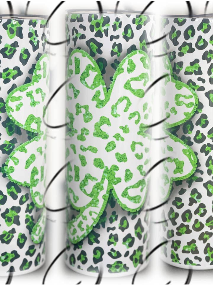 Leopard Shamrock 20oz Skinny Tumbler for wholesale by CMD Wholesale