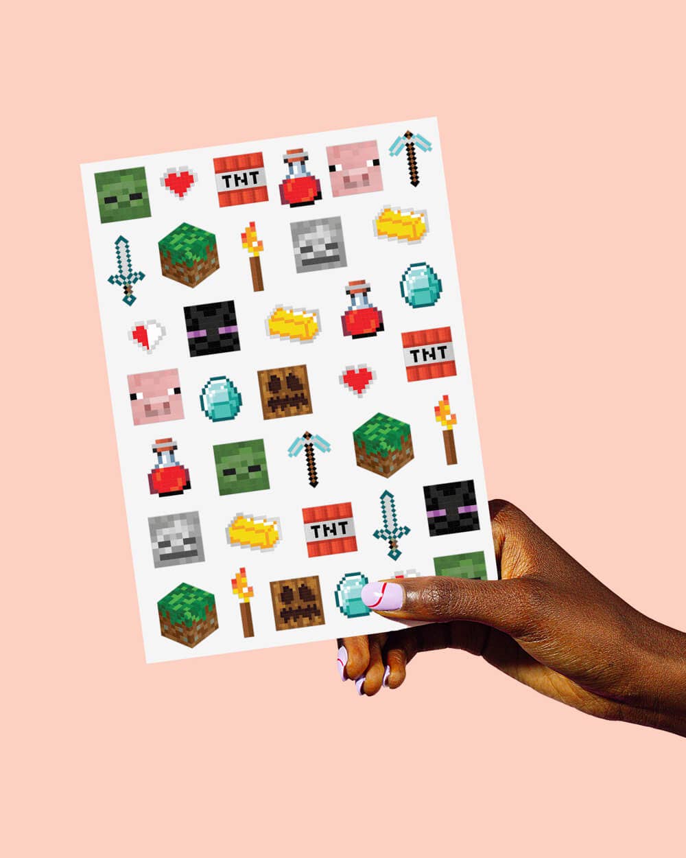 xo, Fetti - Wholesale Temporary Tattoo - Pixel Minecraft Temporary Tattoos, 74 cnt, video gamer, kids5