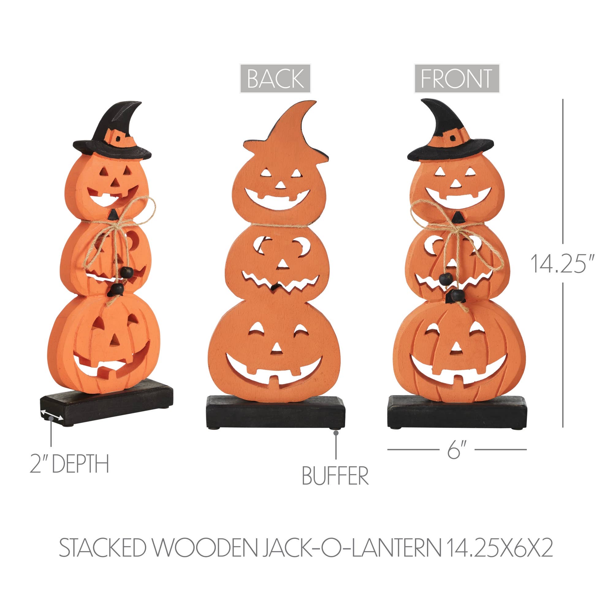 VHC Brands - Vente Décorations de table - Citrouille en bois empilée 36 cm de haut Décor rustique de ferme pour Halloween et l'automne3