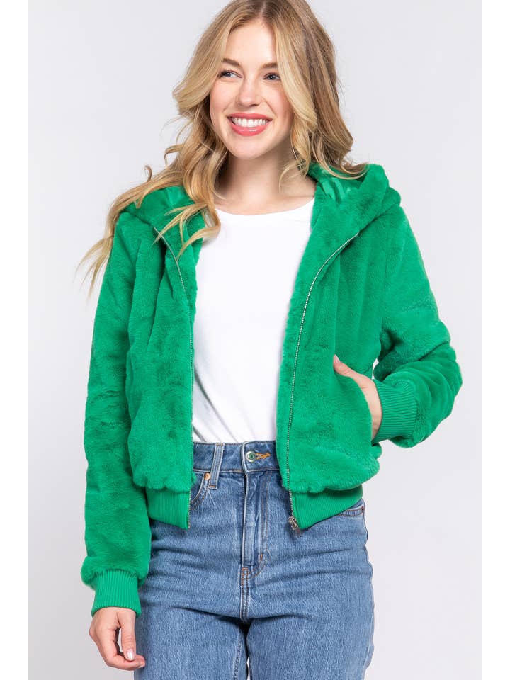 Active Basic | Active USA - Wholesale Fur/Faux Fur Coat - Women's - Long Sleeve Zip Up with Hoodie Faux Fur Jacket 11