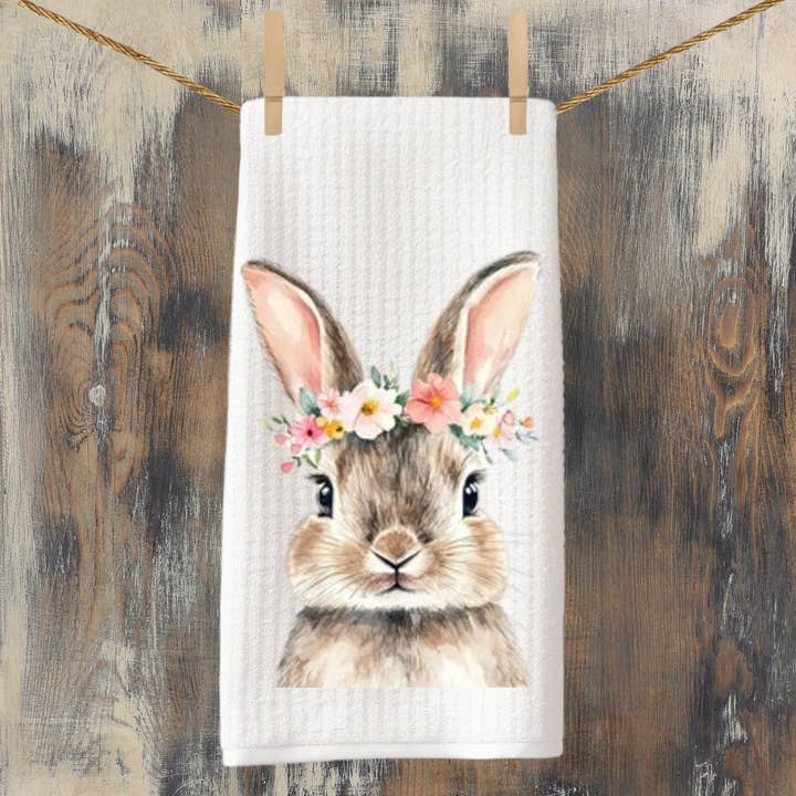 Cottage & Club – wholesale Tea towel – Floral Crown Bunny Waffle Weave Tea Towel2