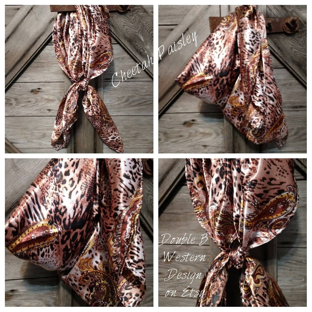 Double B Wild Rags - Wholesale Scarf - Women's - Wild Rag ANIMAL 608 Brown Paisley Cheetah Cowboy Western Neck Scarf Bandanna by Double B Wild Rags4