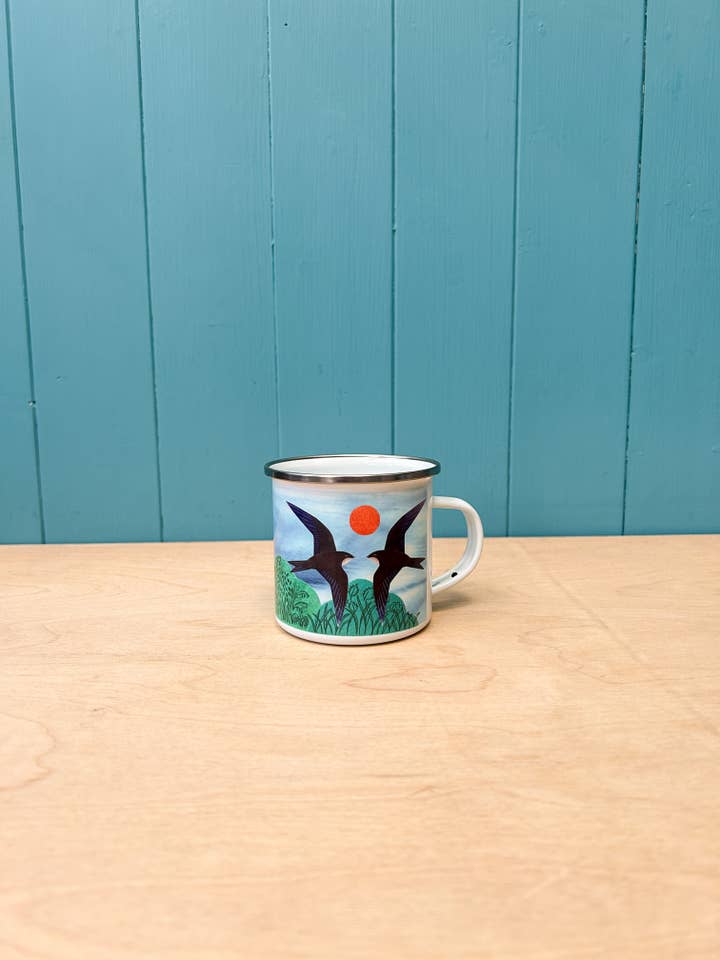 Hand-Printed Swifts Enamel Camping Mug for wholesale by Siobhan Watt