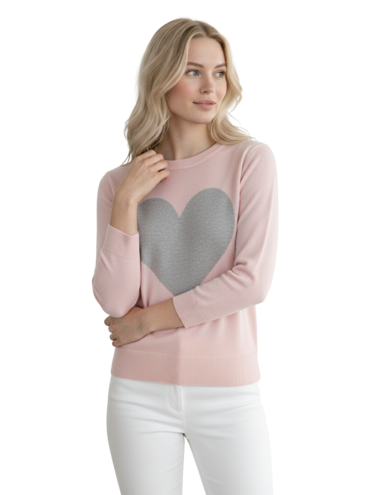 Mak - Vente Pull en maille – femme - Pull à col rond en chenille à manches 3/4 en forme de cœur MK359539