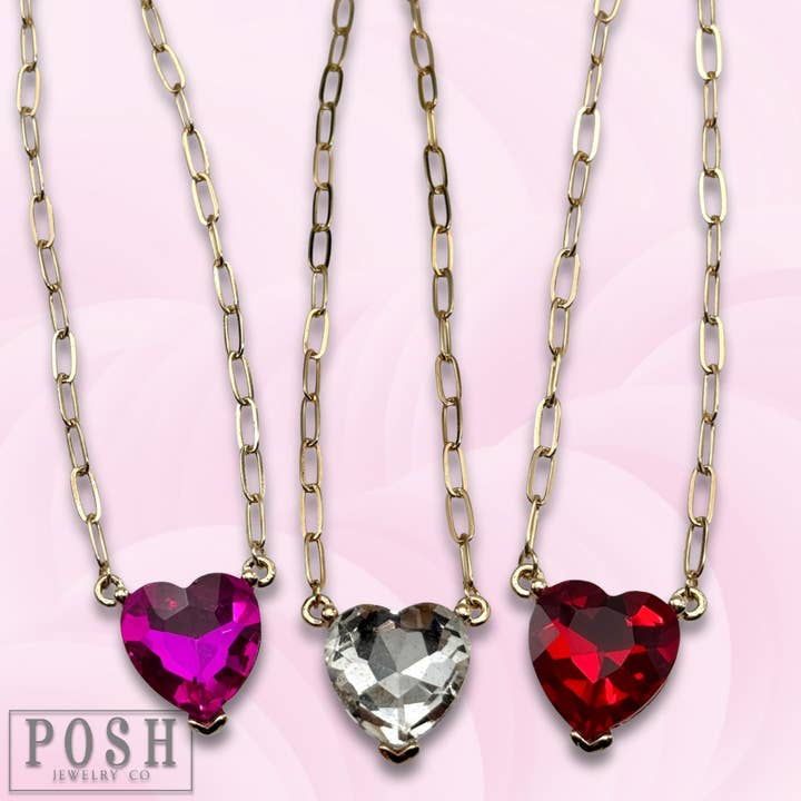 Rhinestone heart pendant necklace for wholesale by Pink Panache Brands