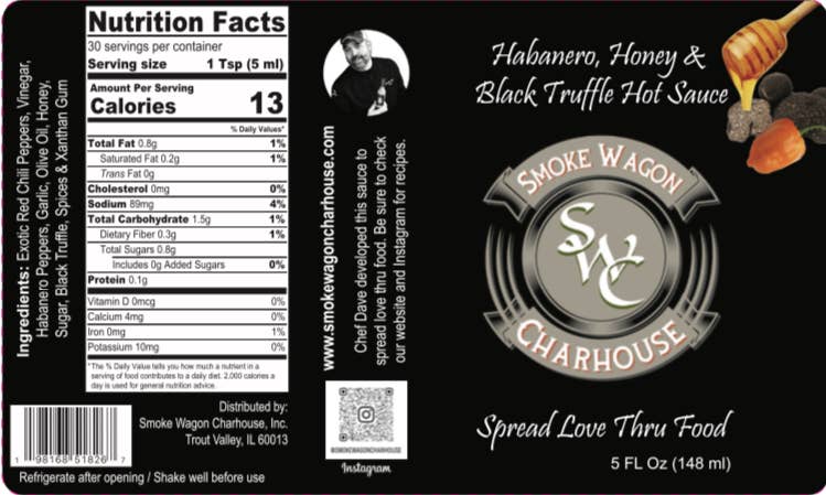 Smoke Wagon Charhouse (SWC) - Wholesale Hot Sauce - SWC Habanero, Honey & Black Truffle Hot Sauce8