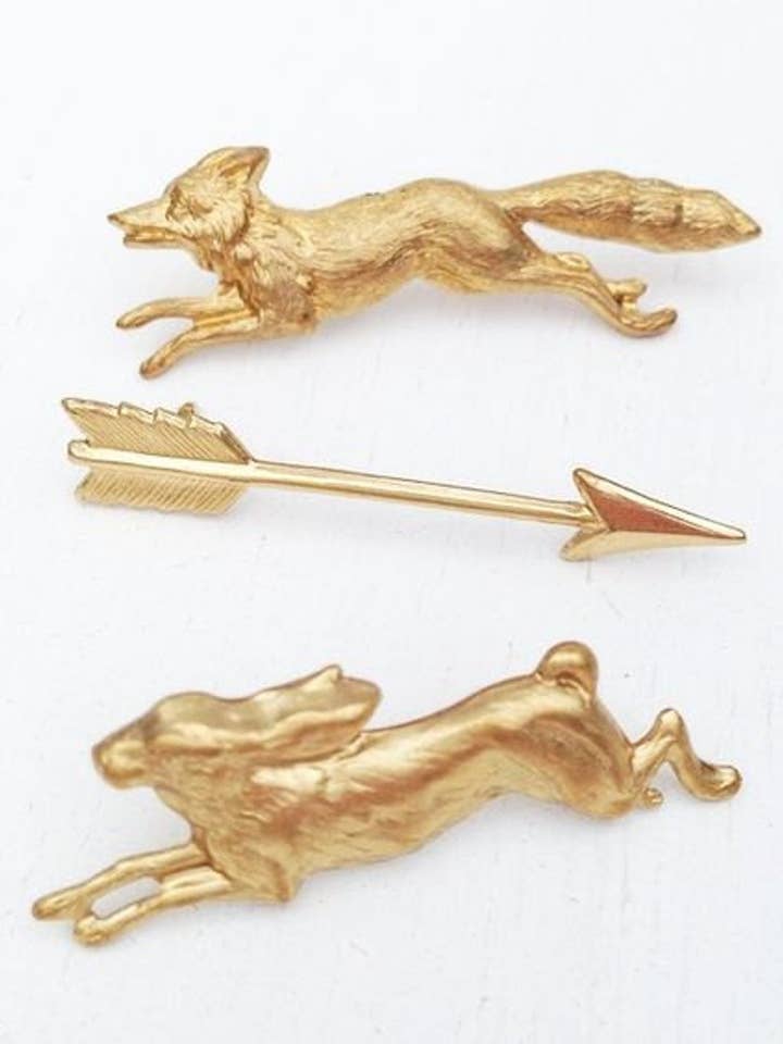 Fox Tie Tack Woodland Wolf Brooch Gold Brass Forest Fox Pin for wholesale by Red Truck Designs