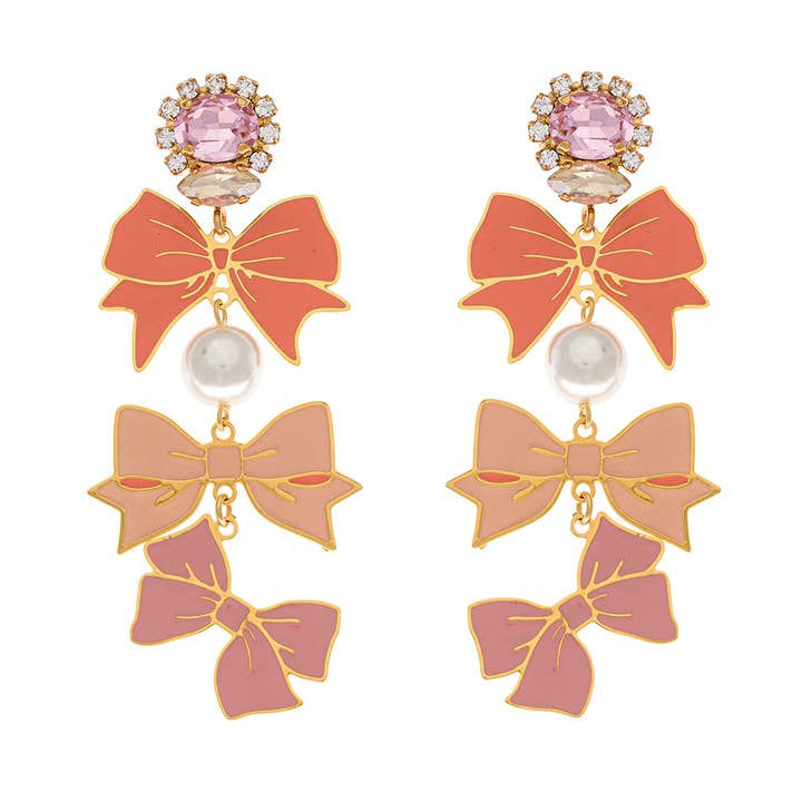 Bow Peach Pearl Earrings for wholesale by Principessa Glam