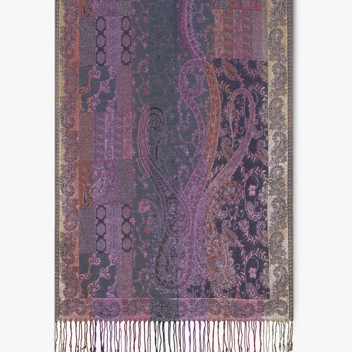 Original USA - Wholesale Scarf - Women's - Silver Metallic Flower & Paisley Composition Pashmina