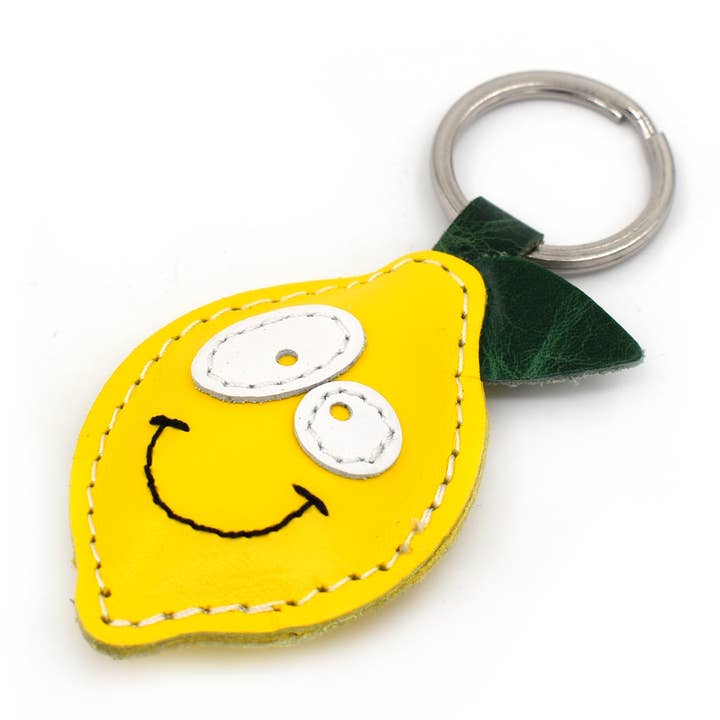 Portachiavi in pelle giallo limone fatto a mano per la vendita all'ingrosso da parte di Triballi Leather Products
