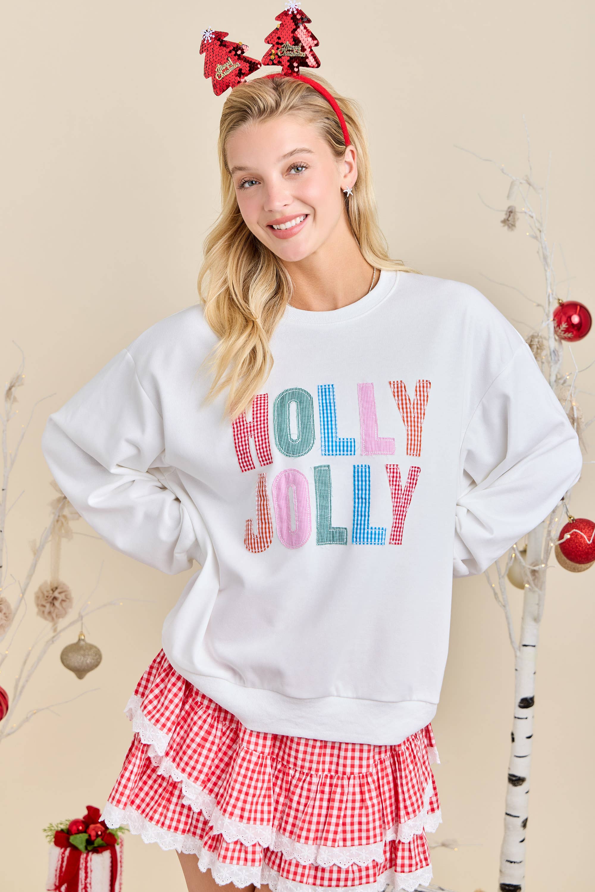 WHITE Holly Jolly Multicolor Gingham Pullover – Ready to Ship🎄 for wholesale on Faire5