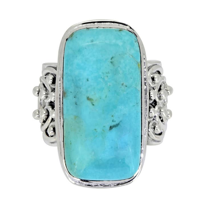 925 Sterling Silver Blue Mohave Turquoise Bohemian Rings for wholesale by Tiramisu