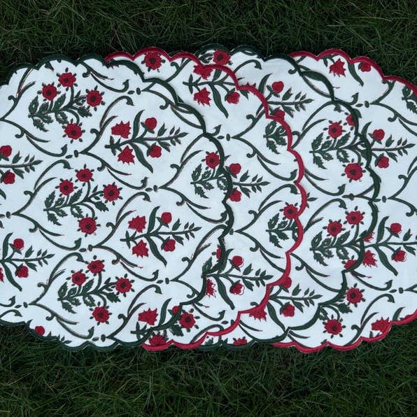 Fabricrush - Wholesale Placemat - Ruby Red and Emerald Green Cotton Hand Block Tablemats3