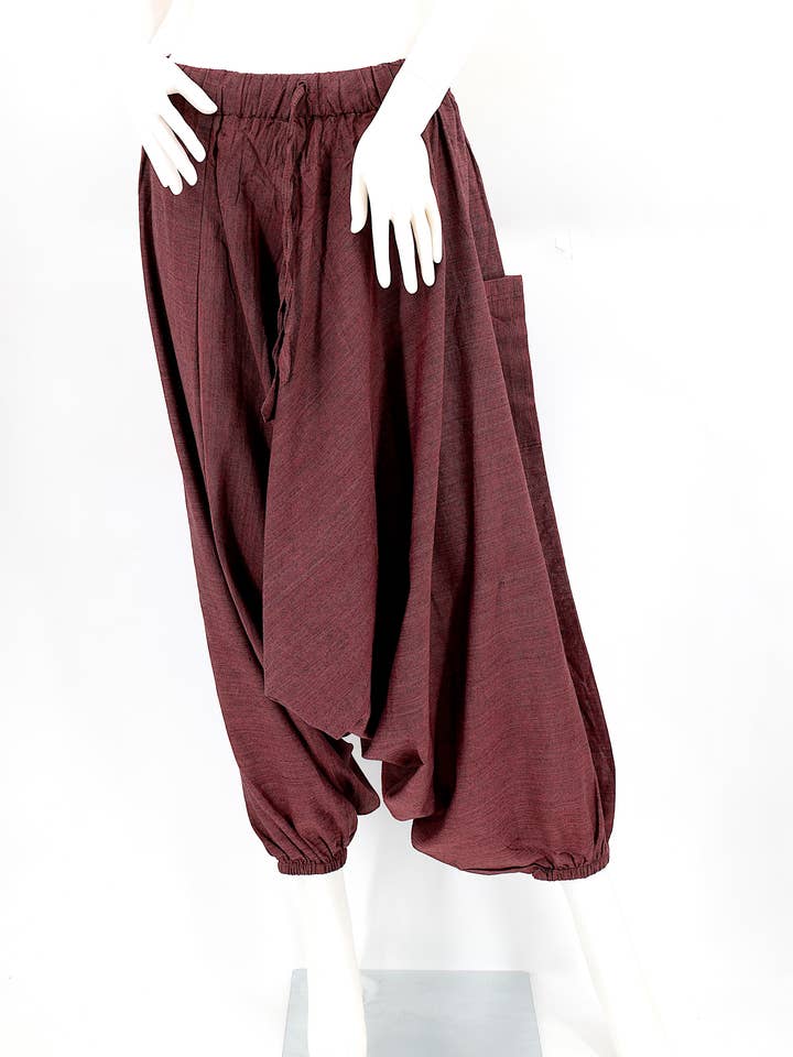 Cotton Hippie Handmade Harem Solid Color Aladdin One Size Fit All Bohemian Trousers for wholesale by Himalaya Handmade