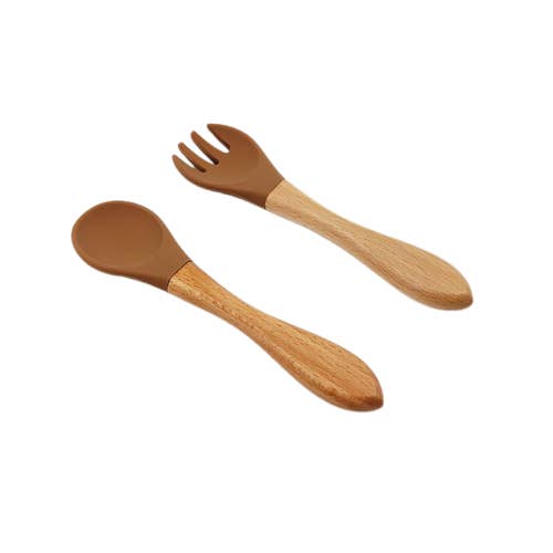 Ensemble de cuillère et fourchette en silicone pour bébé pour la vente par Snuggly Figs Ltd.