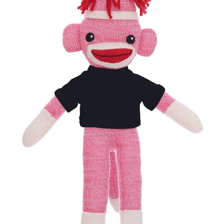 Plushland - Wholesale Stuffed/Plush Toy - Kids & Baby - Customizable 8" Pink Sock Monkey with Tee shirt