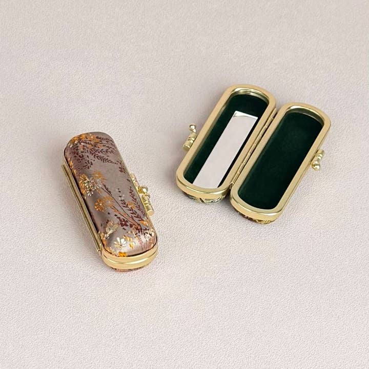 Cathayana - Wholesale Lip Balm Case/Holder - Small Floral Brocade Lipstick Case with Mirror2