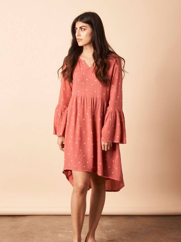 Baby Cacti Trapeze Dress in Coral + Cream for wholesale by Symbology
