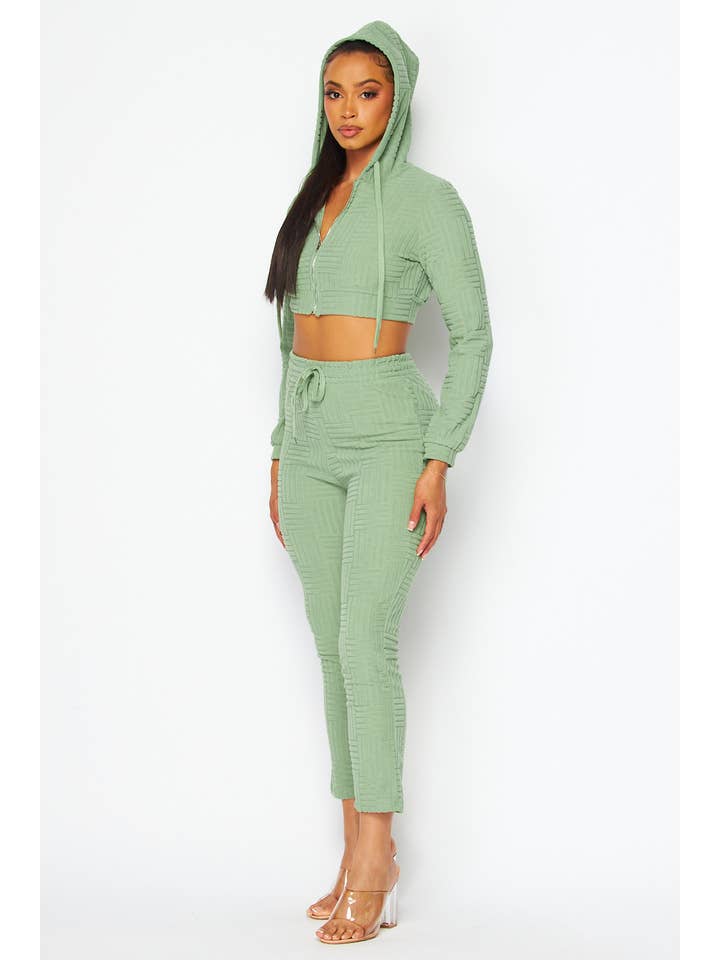 5besties inc – wholesale Top & pants set (NOT Loungewear) – Women's – CROP HOODIE JACKET AND PANTS SET3