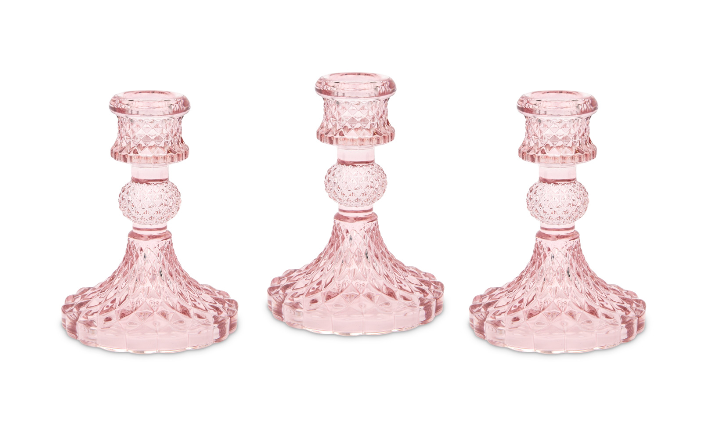 Weddingstar Inc. – Suporte de vela por atacado – Conjunto de 3 Castiçais Vintage de Vidro Pressionado para Velas - Weddingstar Inc.2
