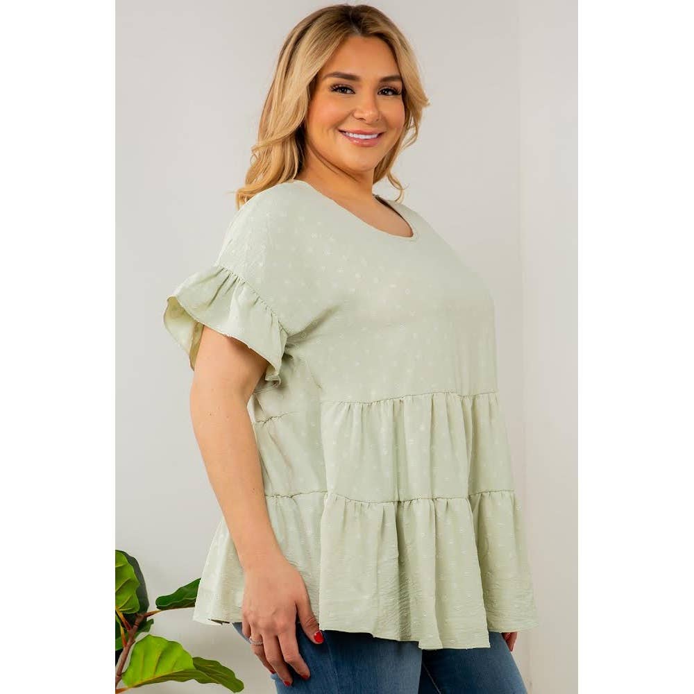 Curve Market - Vendita all'ingrosso Camicetta - Donna - TOP BABYDOLL A STRATI A POIS SVIZZERI TAGLIE FORTI1