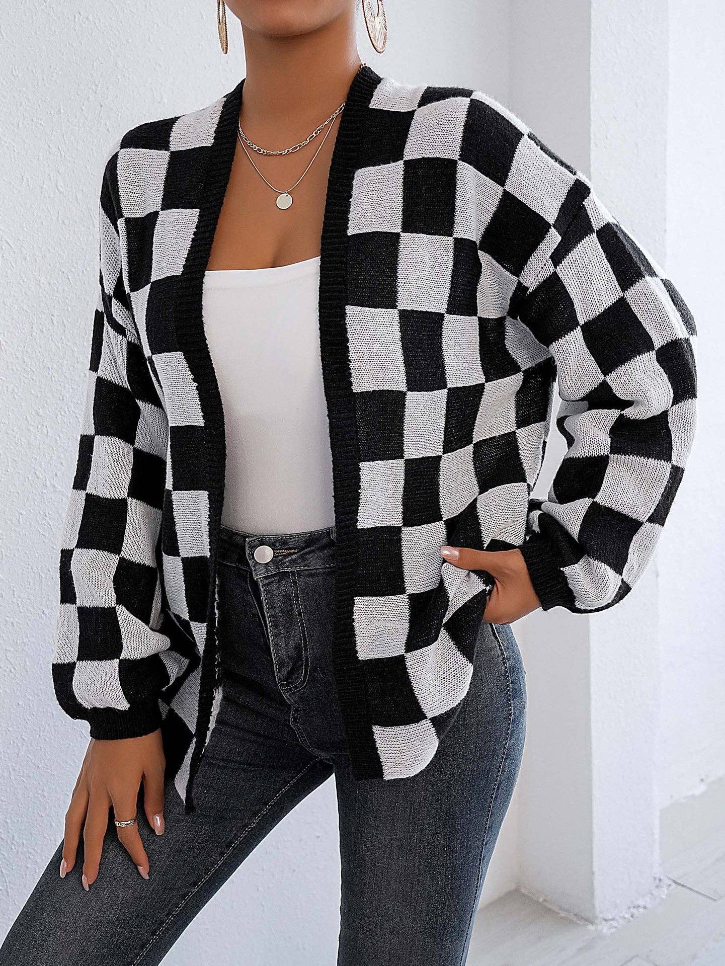 Suhkasana - Wholesale Cardigan - Women's - Plaid Colorblock Open Cardigan Sweater | Cozy Casual Layer0