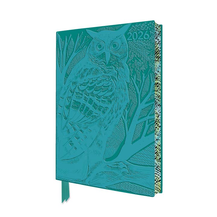 Flame Tree Gift – wholesale Journal/diary – Angela Harding: Long Eared Owl 2026 Artisan Art Vegan Leathe